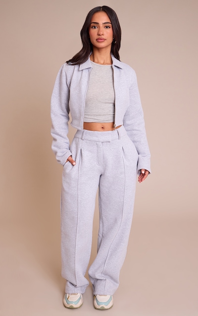 Petite Grey Marl Tailored Seam Detail Wide Leg Sweatpants