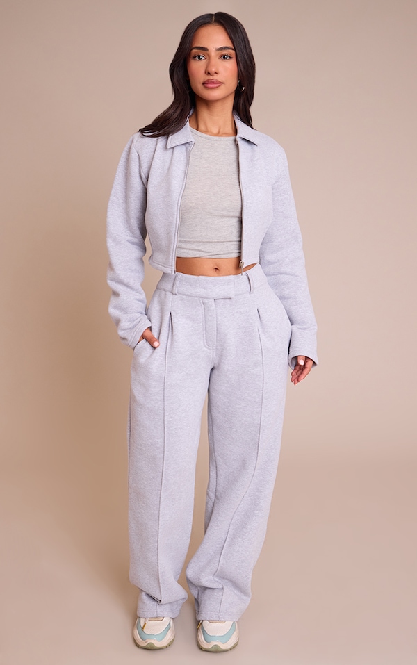 Petite Grey Marl Tailored Seam Detail Wide Leg Sweatpants