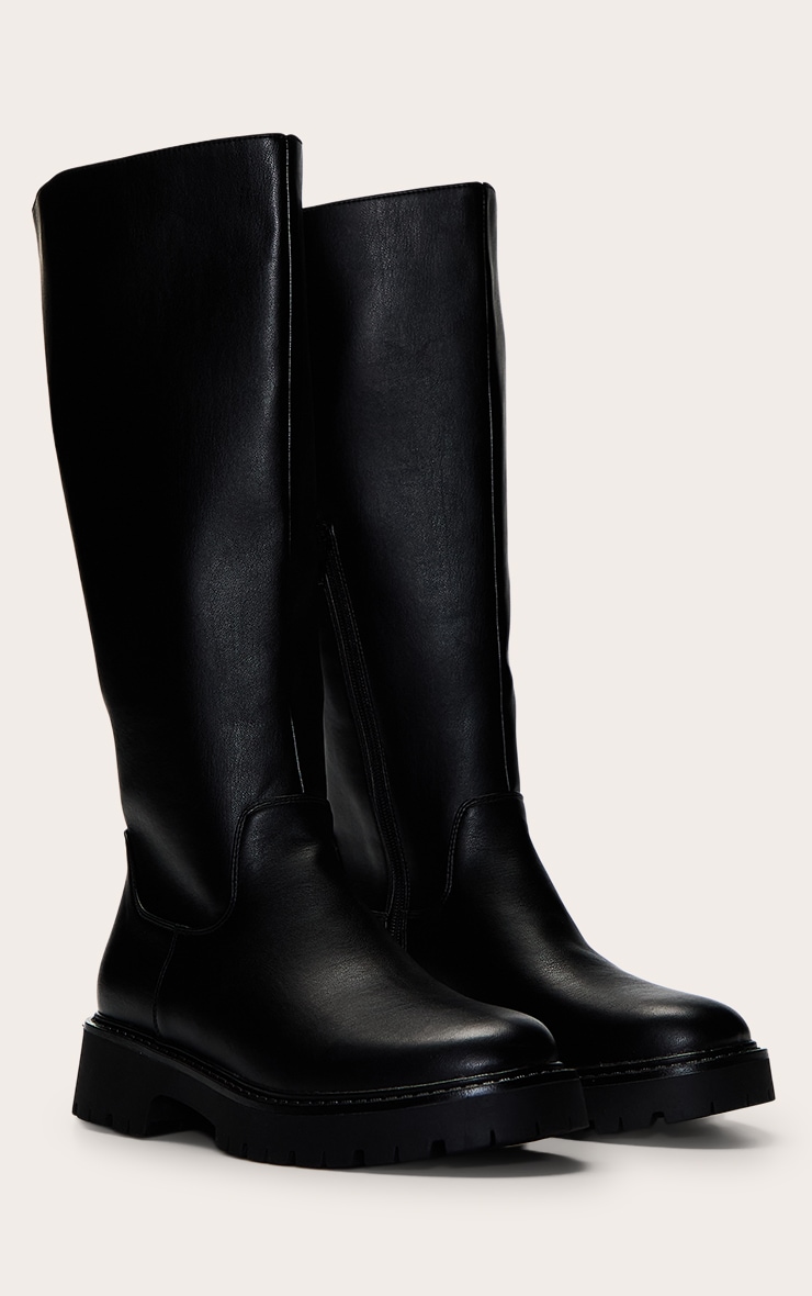 Wide Fit Black Chunky Cleated Sole Knee Boot image 3