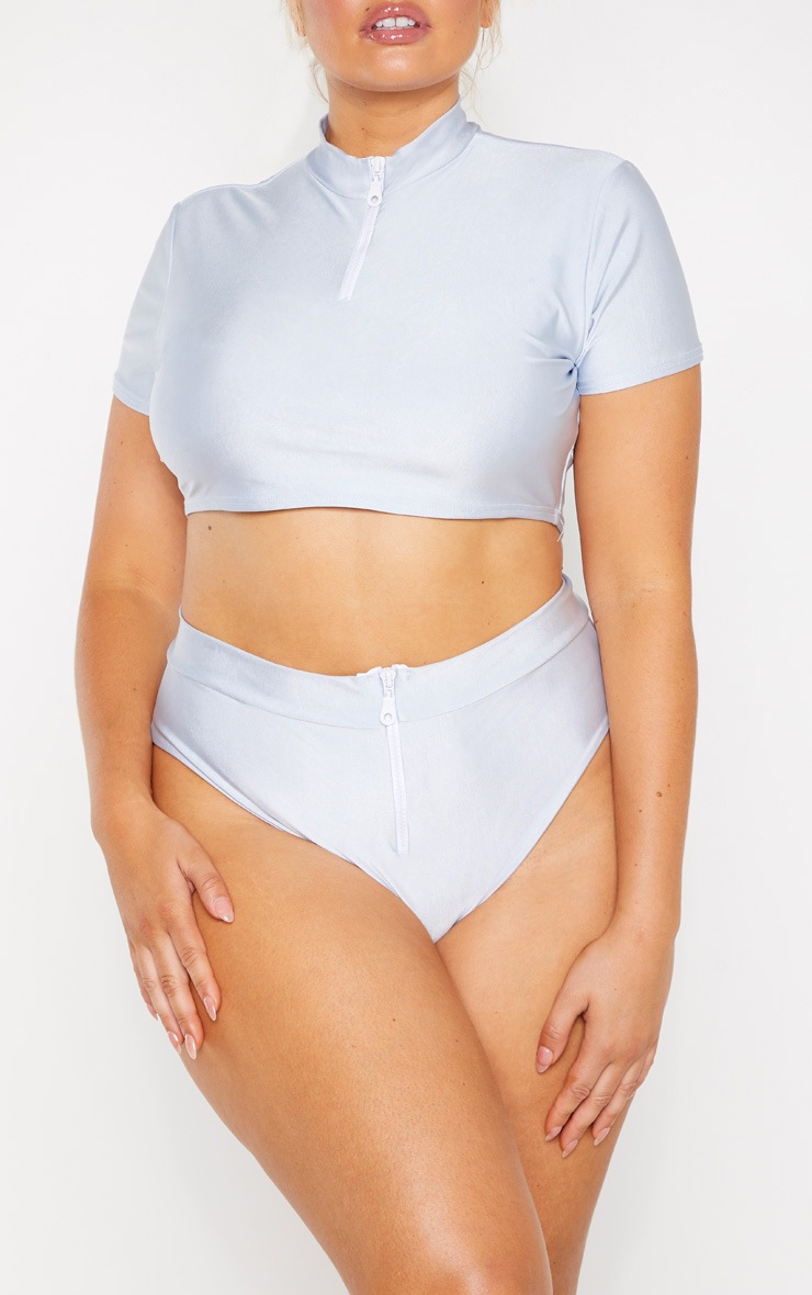Plus Dusty Blue Zip Detail Bikini Bottom PrettyLittleThing