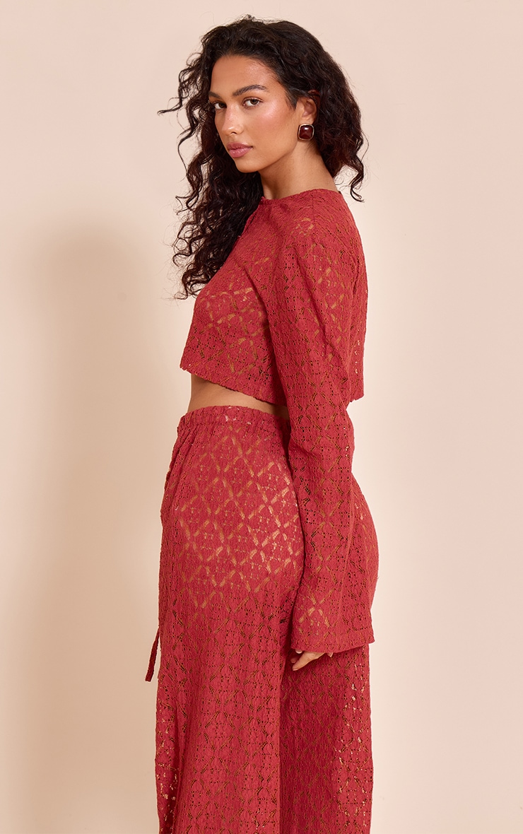 Rust Lace Button Detail Crop Top image 2