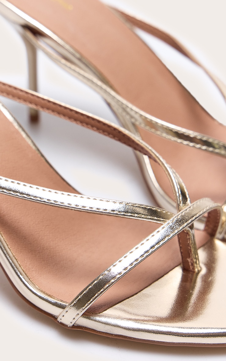 Gold Pu Round Toe Thong High Stiletto Heeled Mules image 4