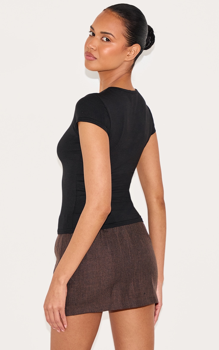 Black Modal Cotton Longline Fitted T Shirt image 2