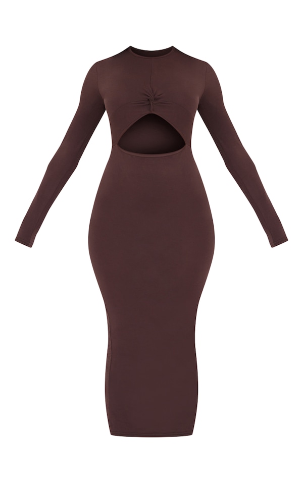 Chocolate Jersey Cut Out Knot Detail Midaxi Dress PrettyLittleThing AUS