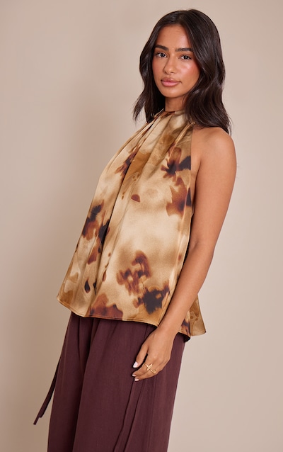 Petite Printed Pleat Detail Tie Back Top