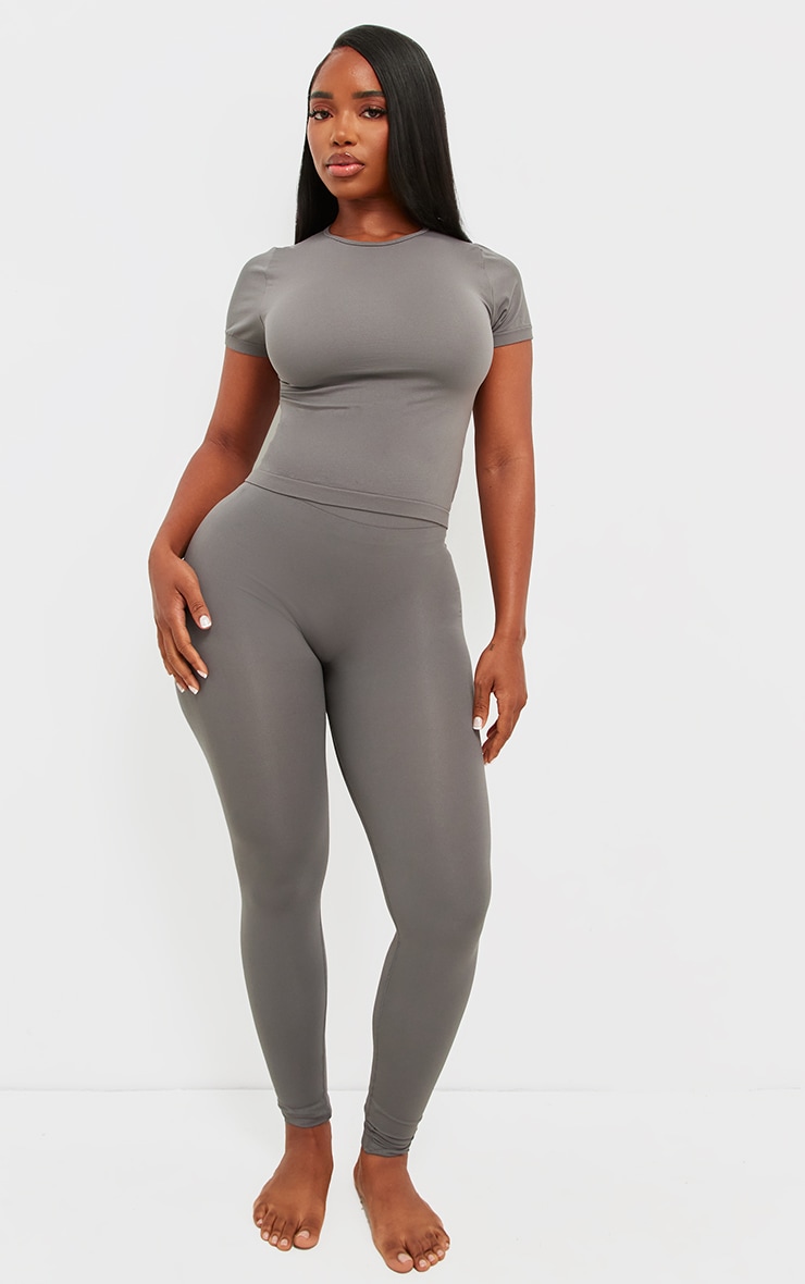 Shape Charcoal Stretch Seamless Short Sleeve Longline Top image 3