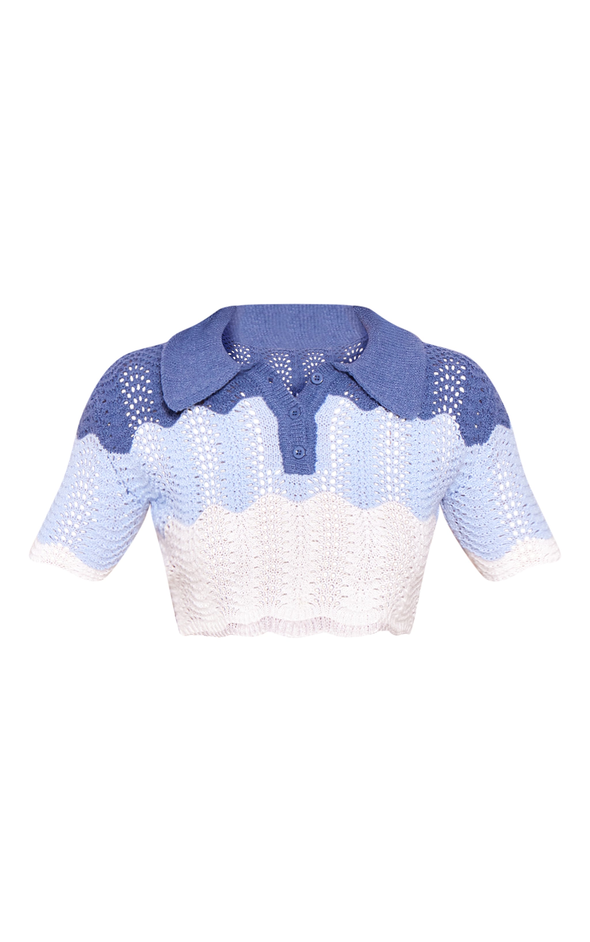 Blue Contrast Crochet Knit Cropped Top image 1