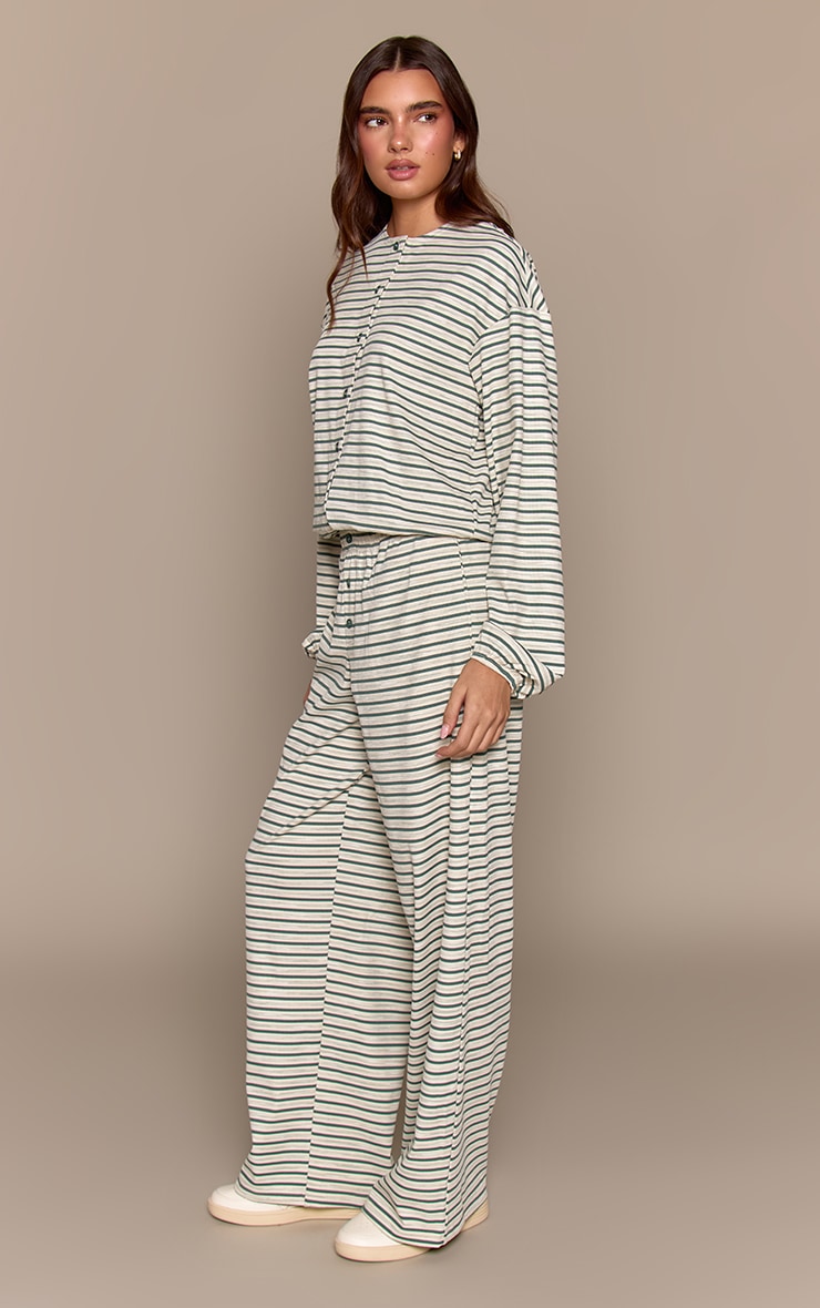 Teal Stripe Soft Rib Relaxed Elasticated Pants image 2