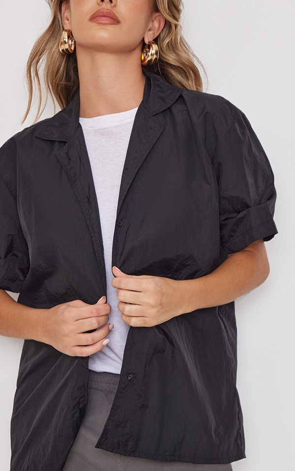 Black Parachute Short Sleeve Shirt Tops PrettyLittleThing AUS