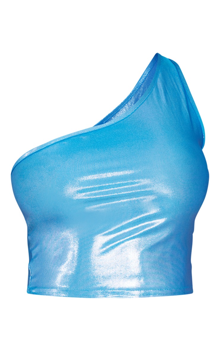 Bright Blue High Shine One Shoulder Crop Top image 5