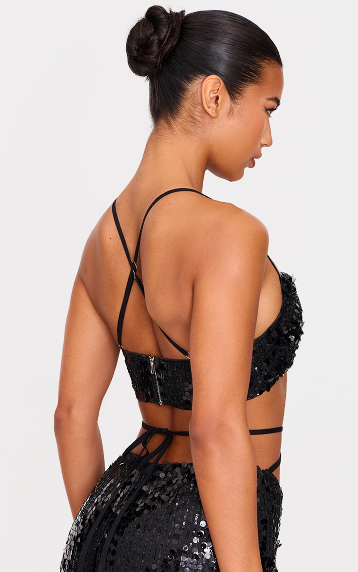 black sequin strappy top