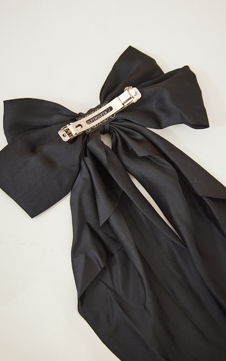 Black Large Satin Bow Hair Clip image 3