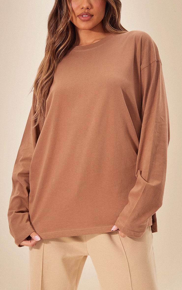 Mocha Cotton Oversized Long Sleeve T-shirt image 4