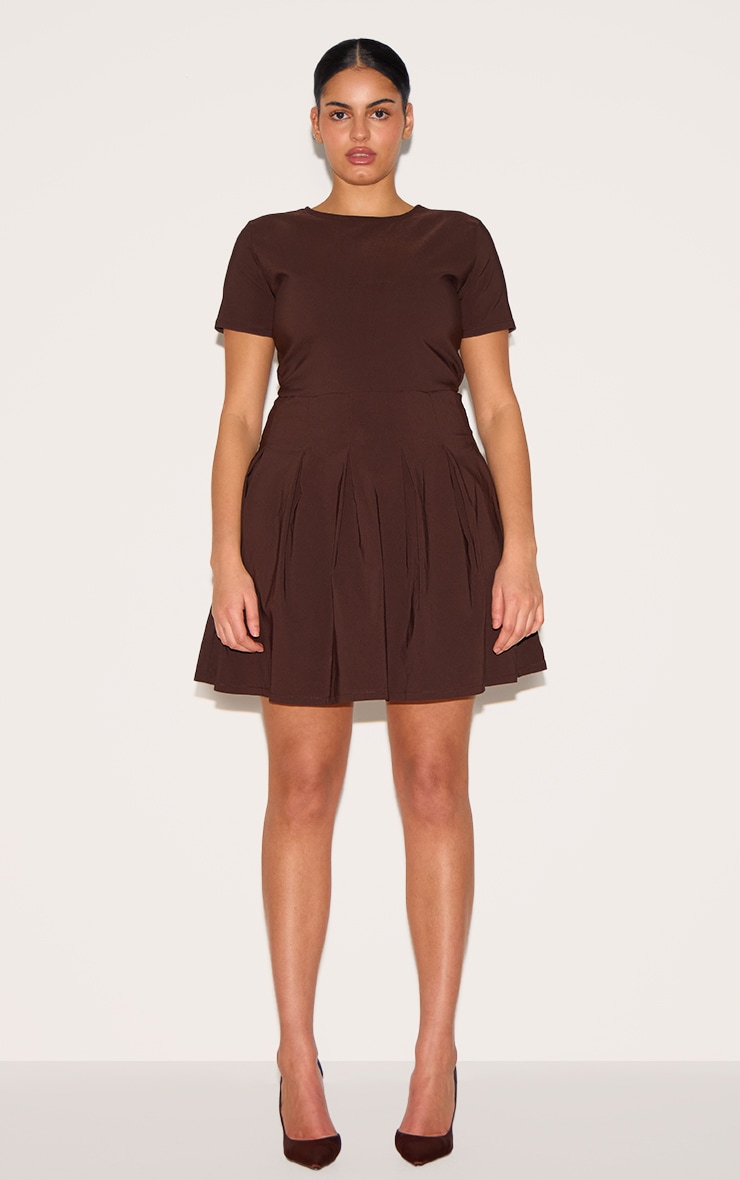 Plus Chocolate Pleat Hem Detail Tailored Mini Dress image 1