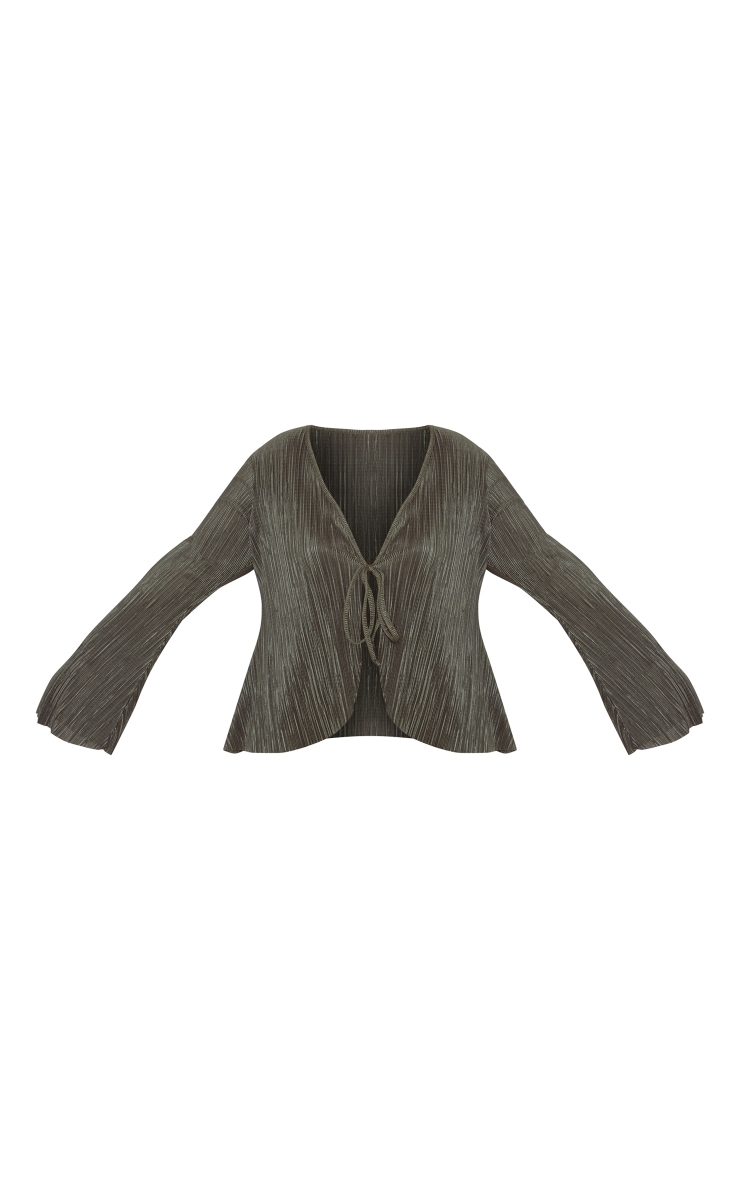 Plus Olive Tie Front Plisse Blouse image 1