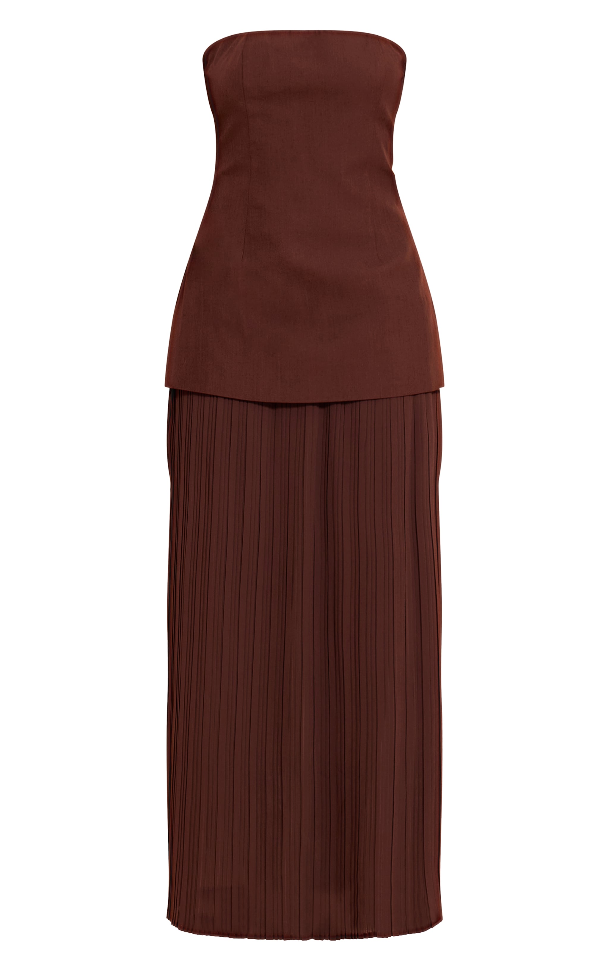 Robe bustier chocolat à partie jupe en mousselinde soie plissée image 5