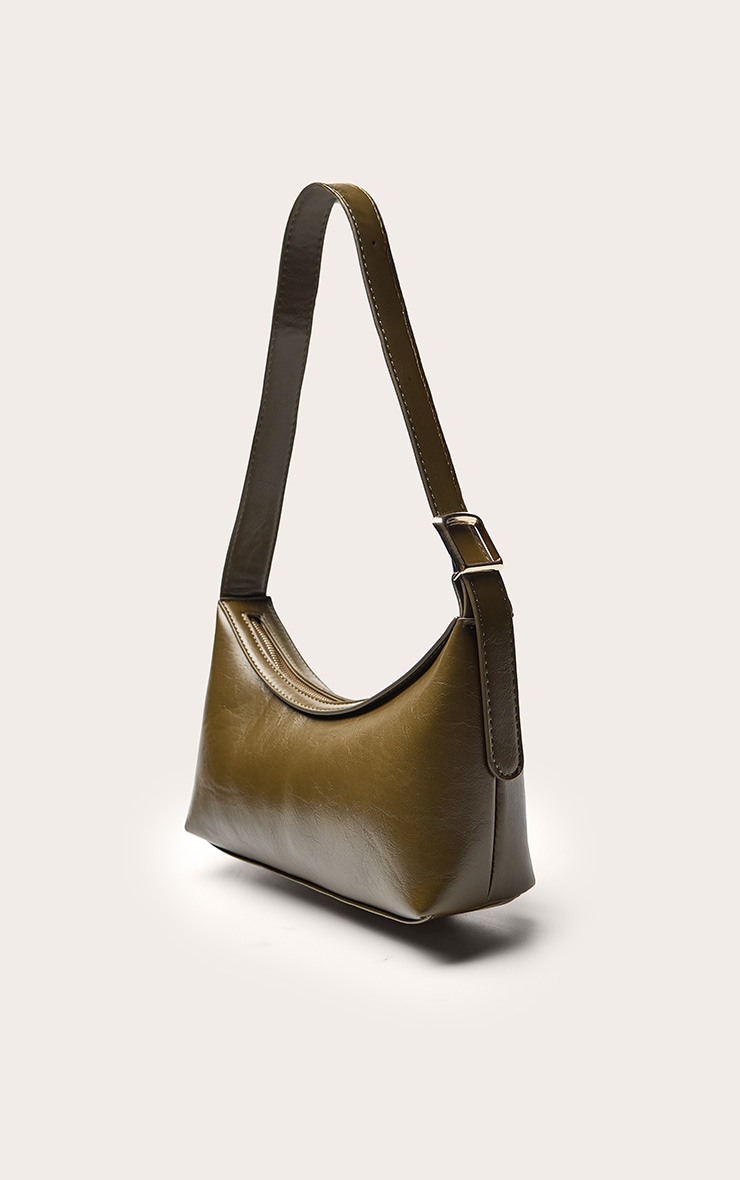 Olive PU Simple Buckle Strap Shoulder Bag image 3