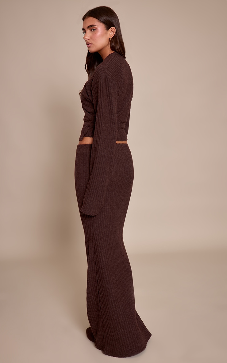Dark Brown Brushed Elasticated Waist Maxi Skirt image 3