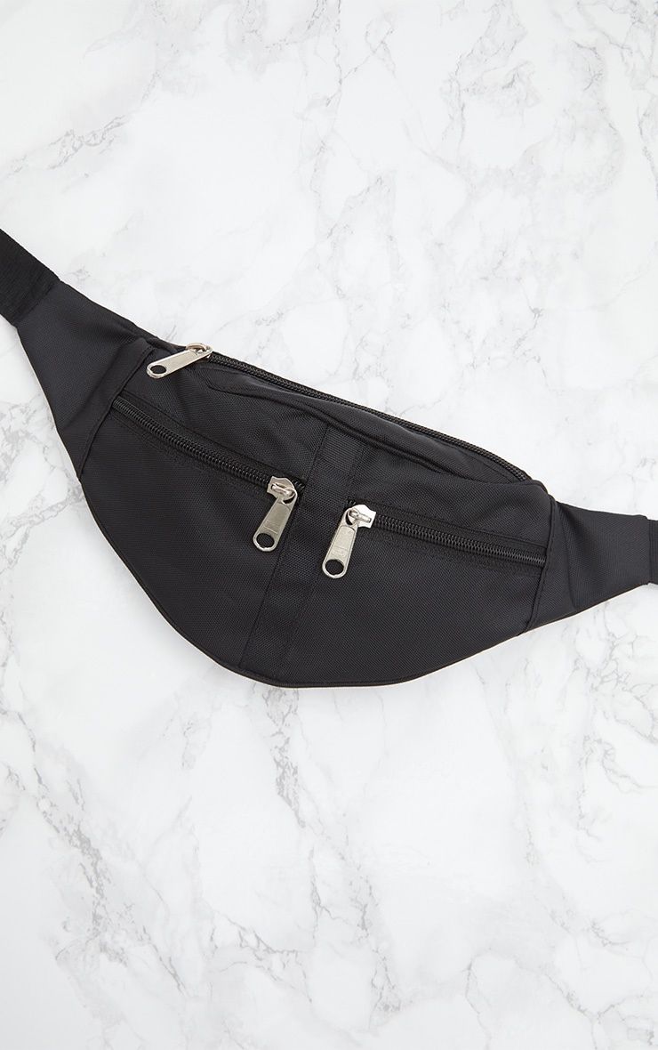 Black Double Zip Bum Bag Accessories PrettyLittleThing