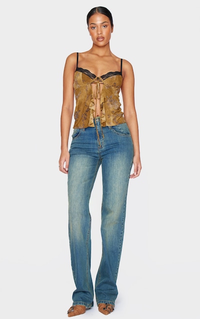 Tall Vintage Mid Wash Frayed Hem High Waist Relaxed Fit Jeans