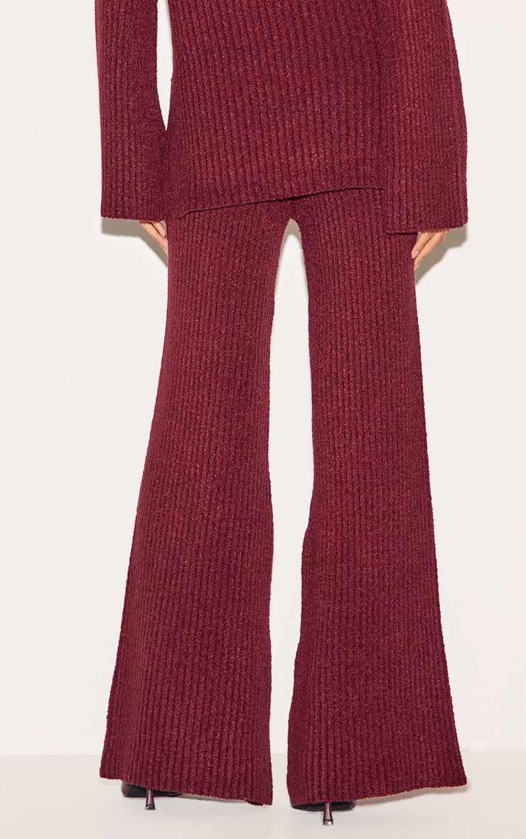 Burgundy Rib Boucle Knit Wide Leg Pants image 3
