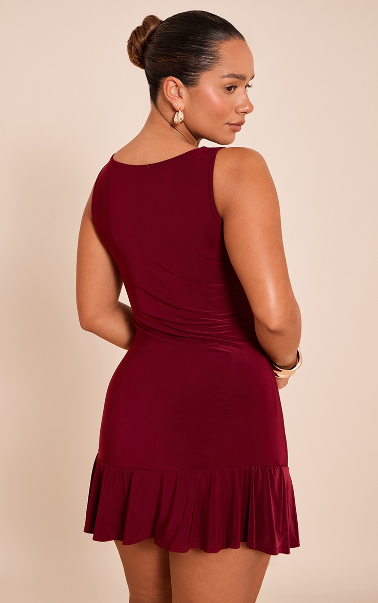 Shape Burgundy Slinky Frill Detail Sleeveless Mini Dress image 2