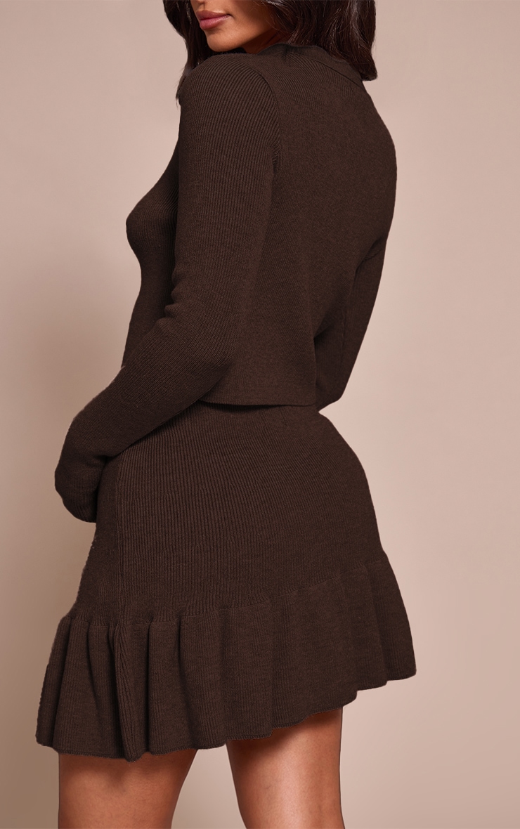 Petite Mini-jupe en maille tricot marron chocolat plissée image 3