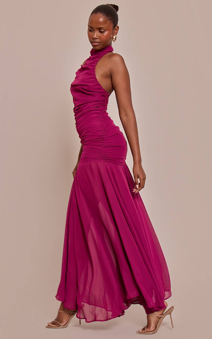 Plum Chiffon High Neck Maxi Dress image 3