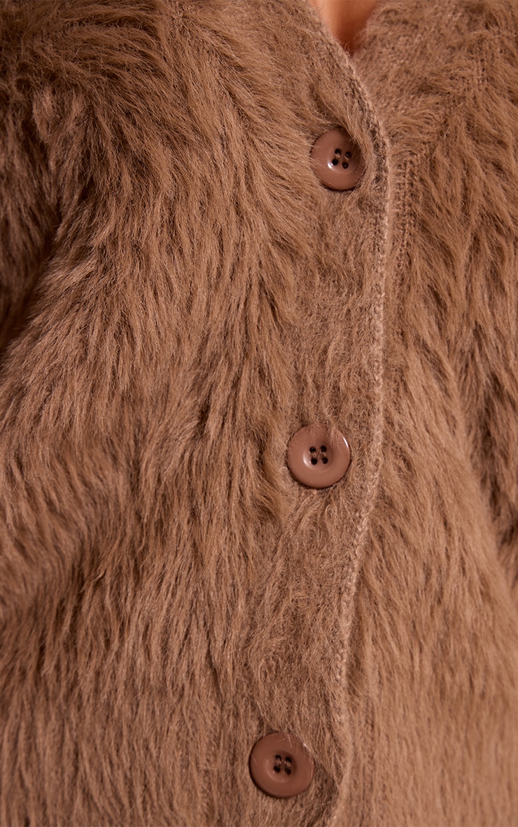 Petite Taupe Fluffy Knit V Neck Cardigan image 4