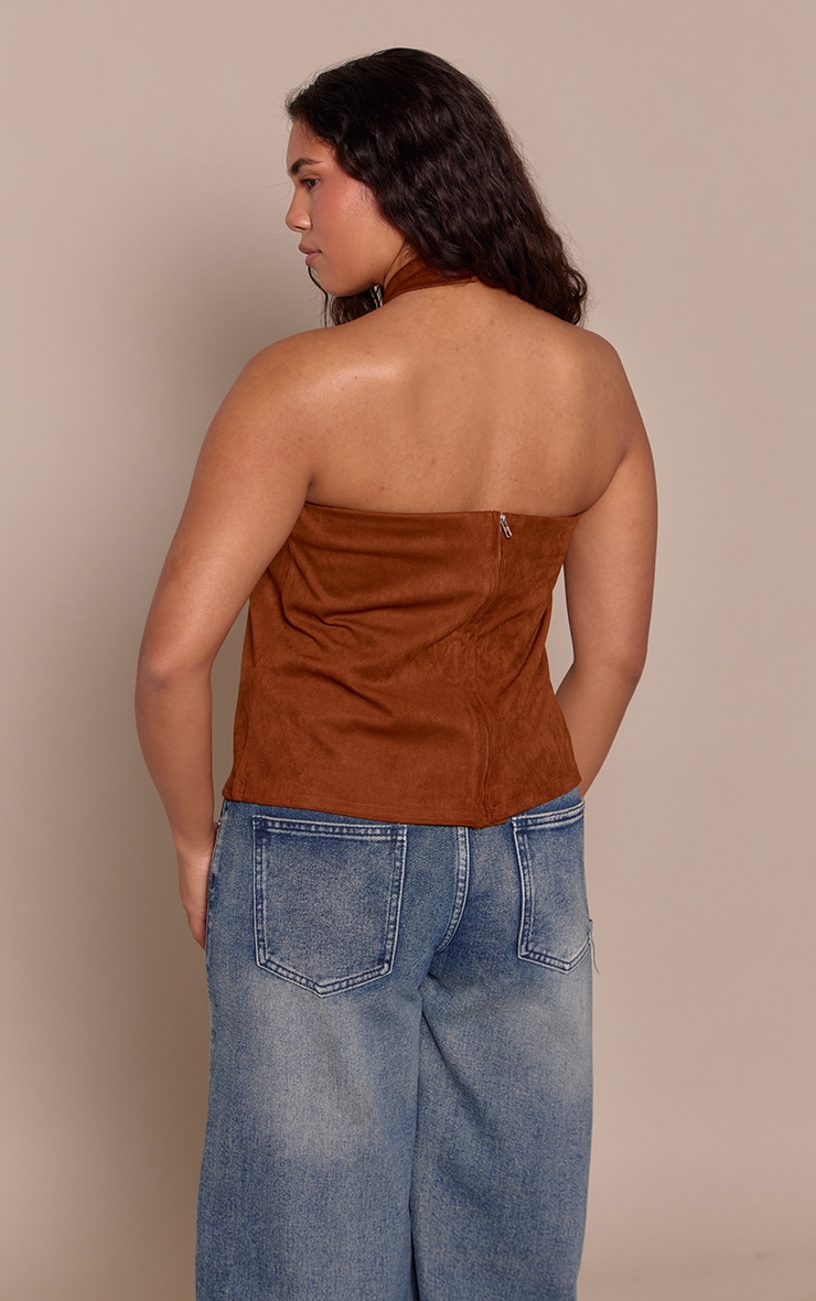 Shape Light Brown Halterneck Suede Top  image 2