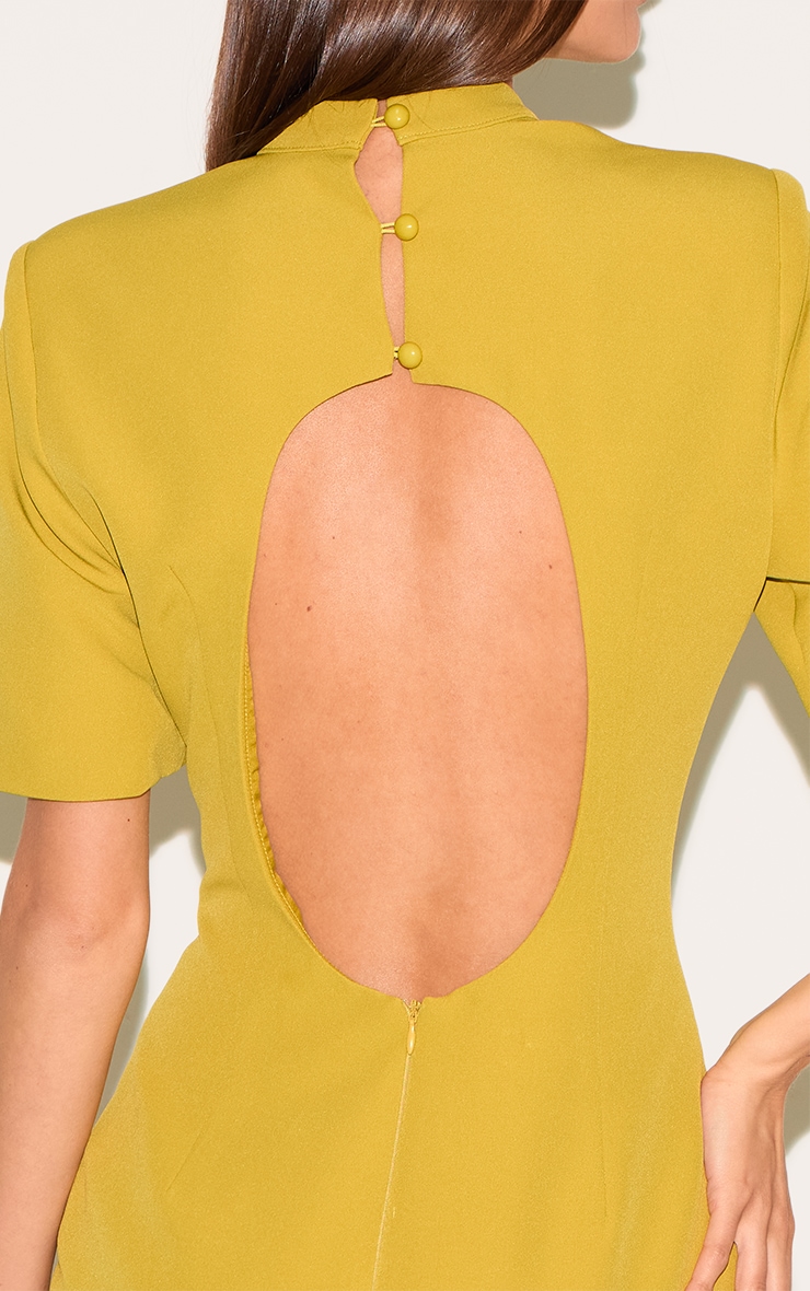 Olive Woven Cinched Backless Mini Dress image 4