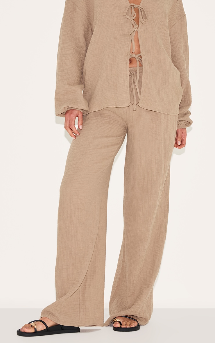Pantalon Long Ample en Étamine Texturée Motif Champignon image 2