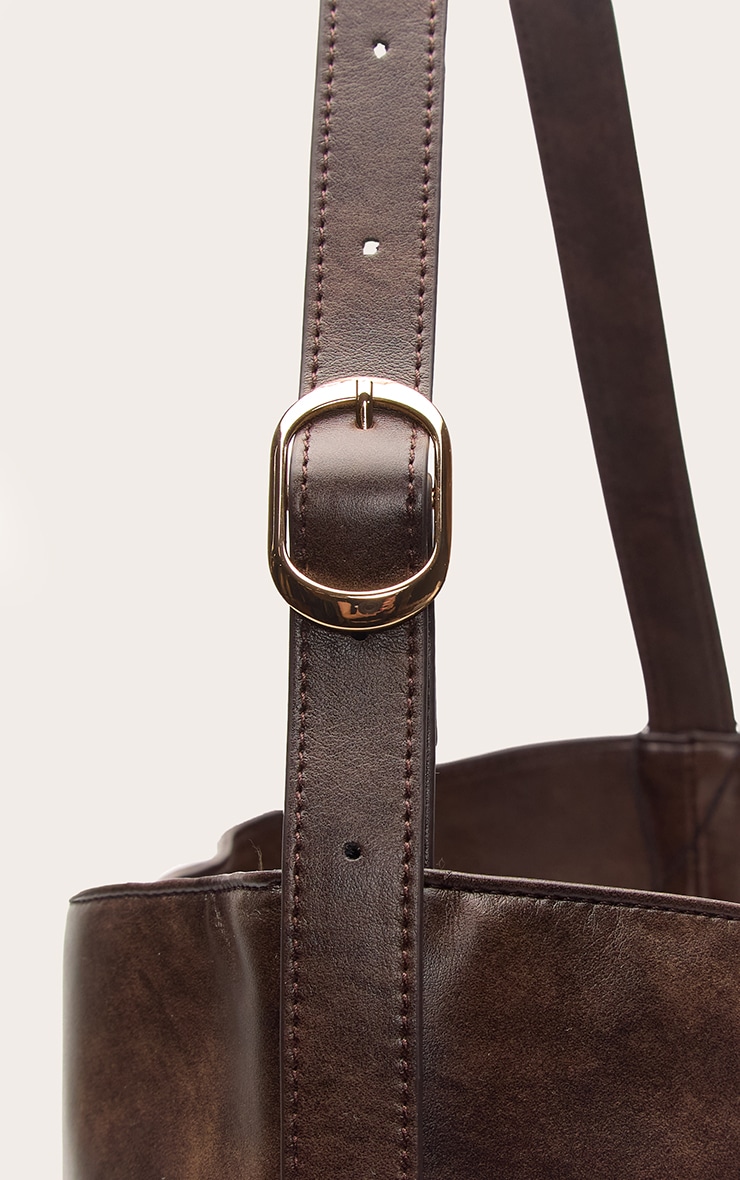 Brown Burnish PU Buckle Strap Tote Bag image 4