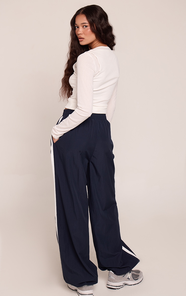 Navy Contrast Stripe Cuffed Pants image 3