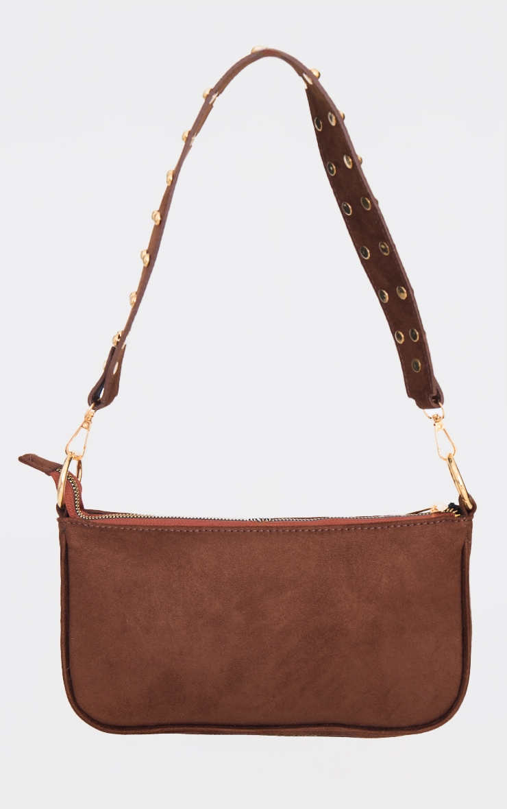Sac à main en suédine chocolat et anse cloutée image 2
