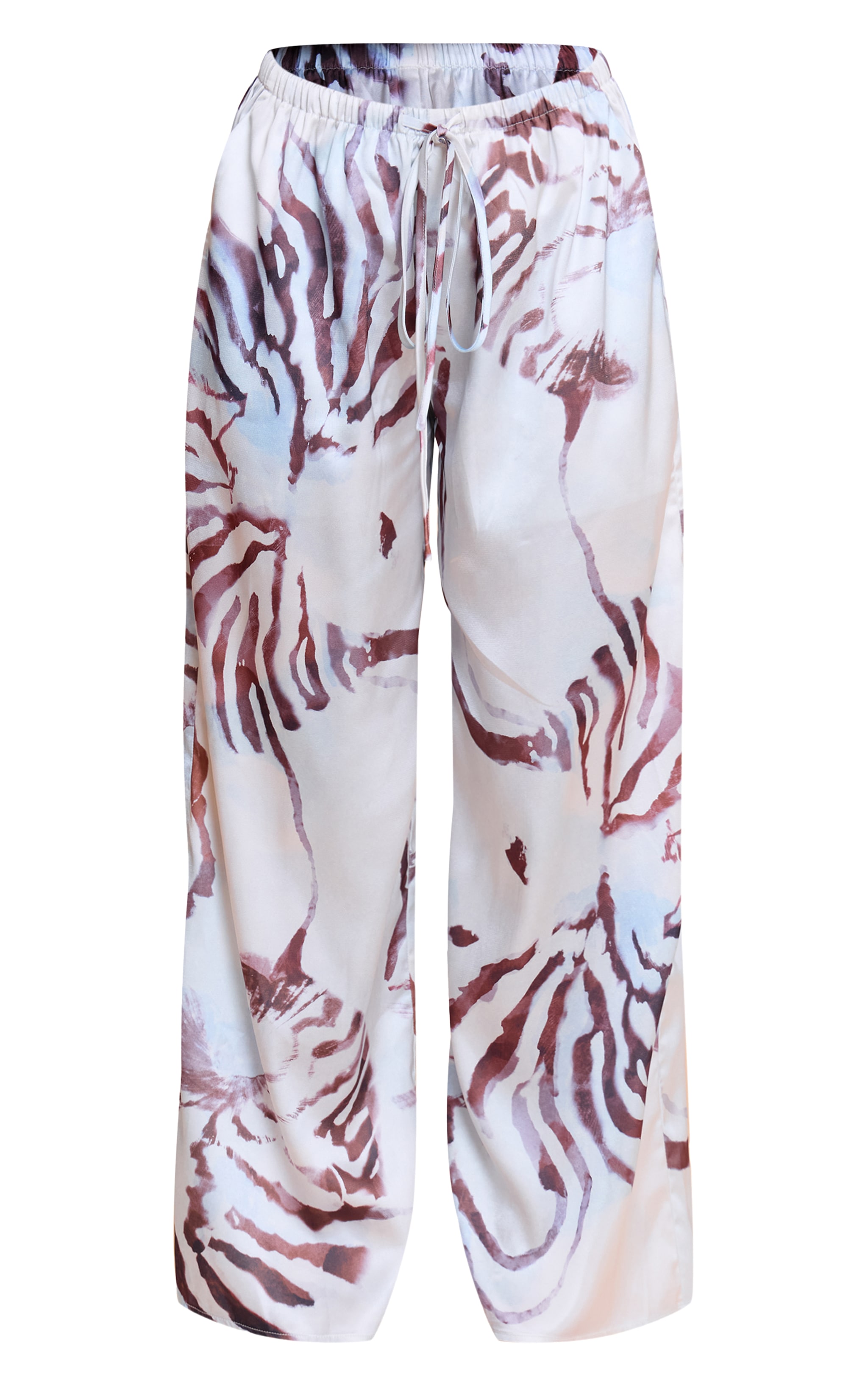 White Printed Satin Drawstring Wide Leg Pants image 5