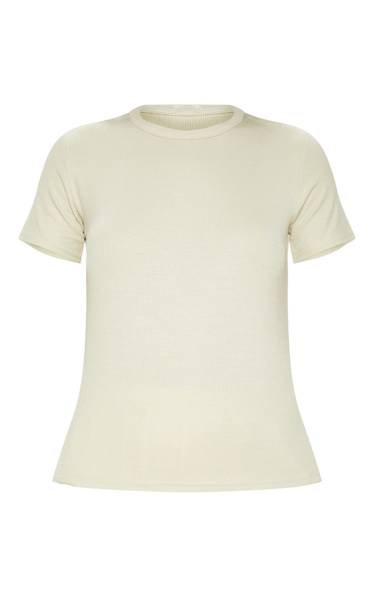 Sage Green Rib Round Neck T Shirt Tops PrettyLittleThing