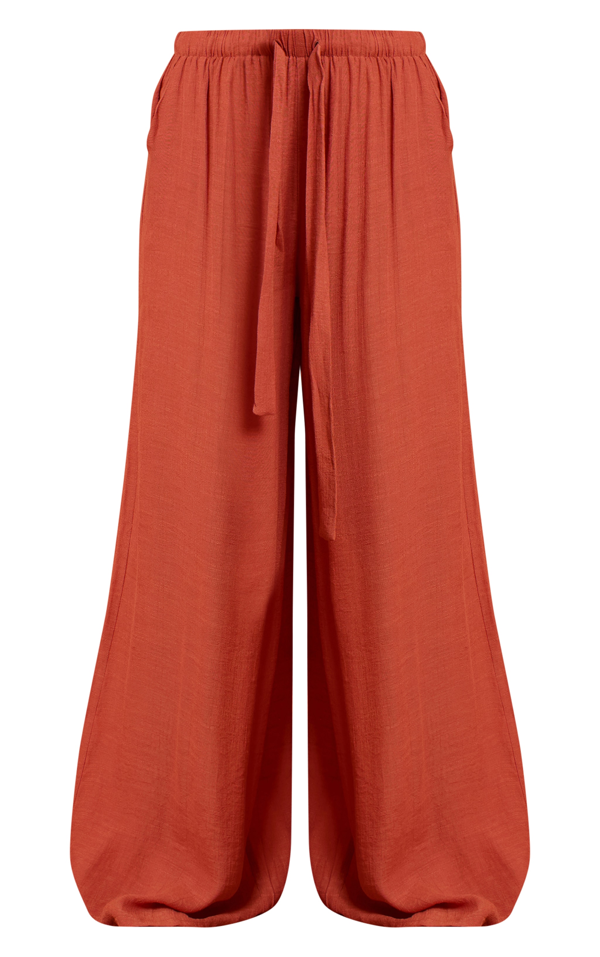 Rust Linen Look Palazzo Beach Pants image 5