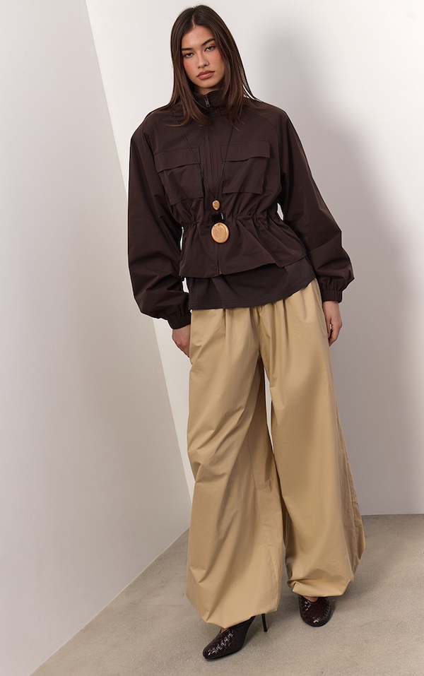 Beige Balloon Style Cargo Trousers 
