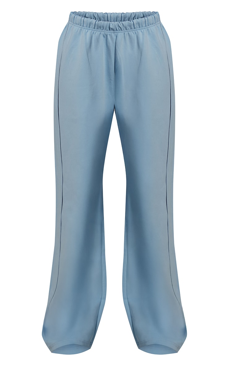Blue Interlock Contrast Piping Wide Leg Sweatpants image 5