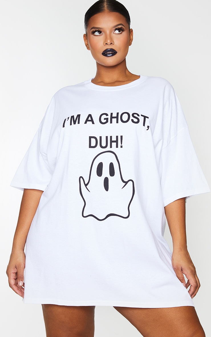 PLT Plus - Robe t-shirt oversize blanche à slogan I'm A Ghost, Duh!
