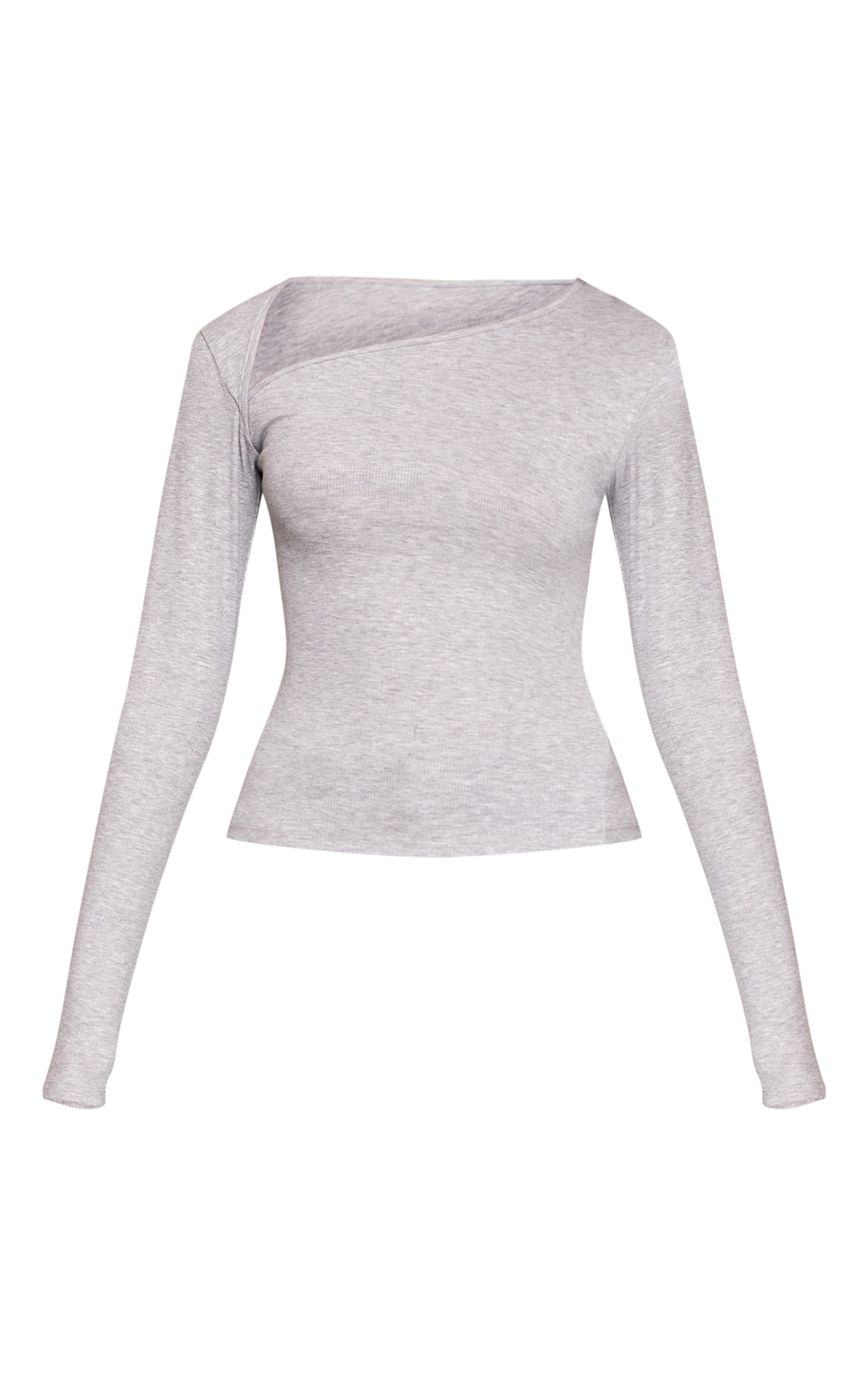 Grey Marl Soft Rib Asymmetric Detail Fitted Longline Top image 5