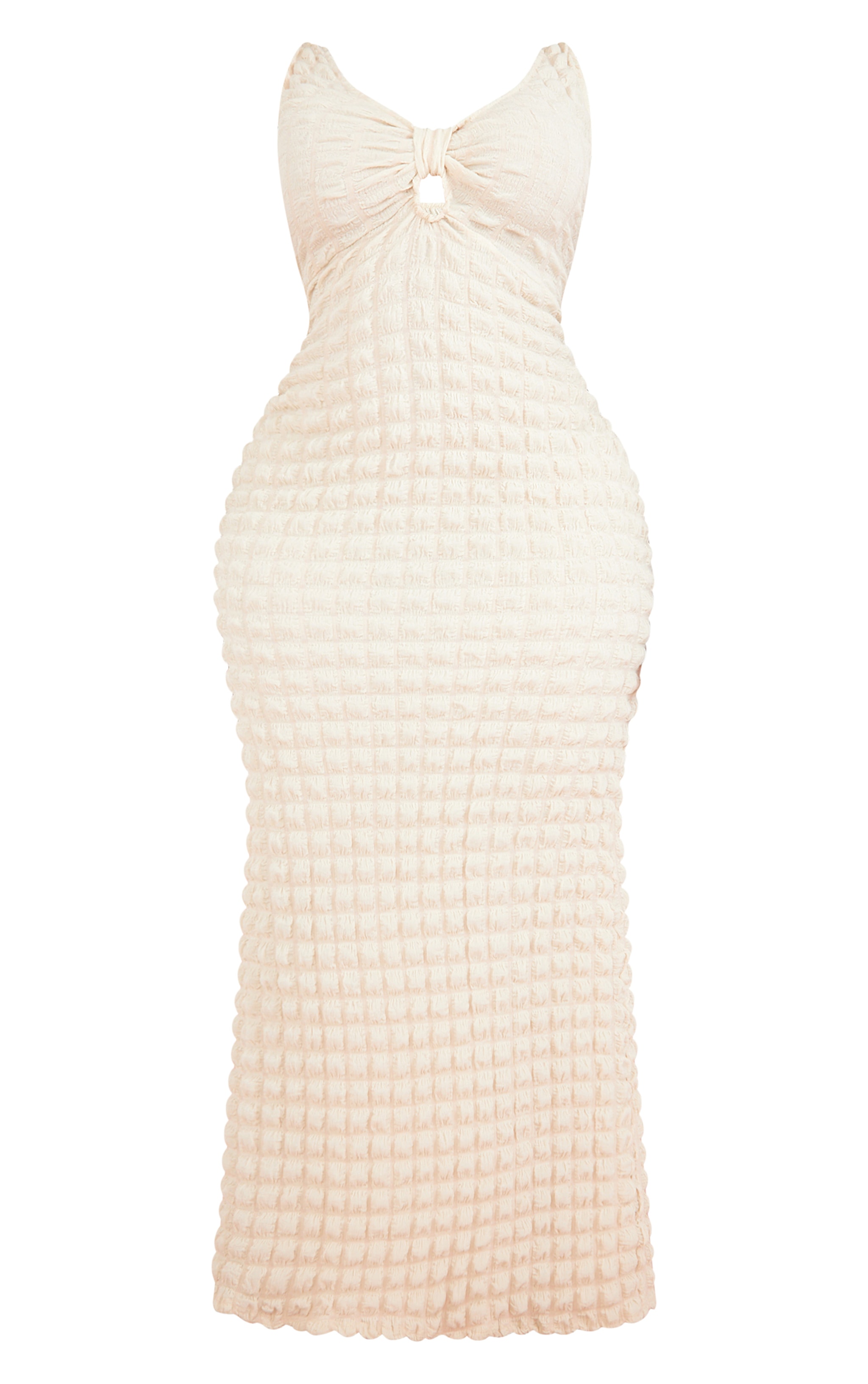 Plus Beige Knot Front Detail Textured Bubble Maxi Dress image 1