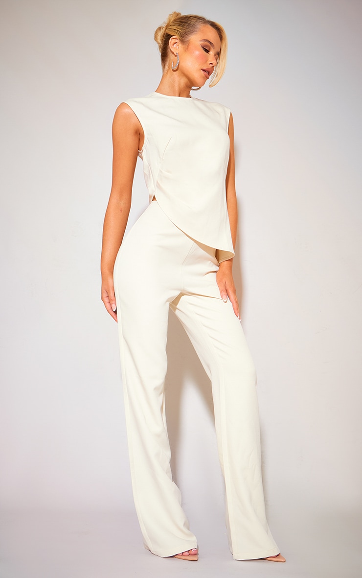 Top long style tailleur crème à ourlet asymétrique et côtés froncés image 3