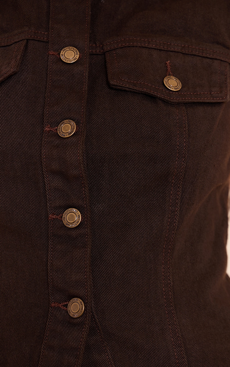 Dark Chocolate Collarless Button Up Crop Top image 4