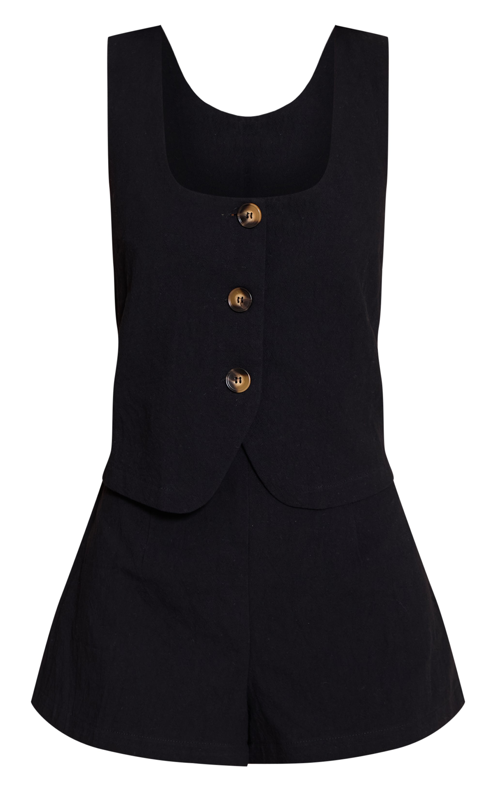 Black Texture Button Down Waist Coat Romper image 5