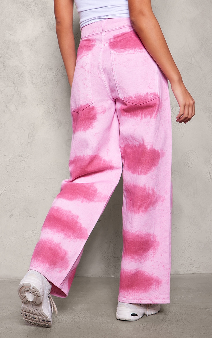 【KIXI】★Pink Tin Washing Wide Denim Pants Pink Tie Dye Denim Wide Leg Jeans | Denim | PrettyLittleThing CA