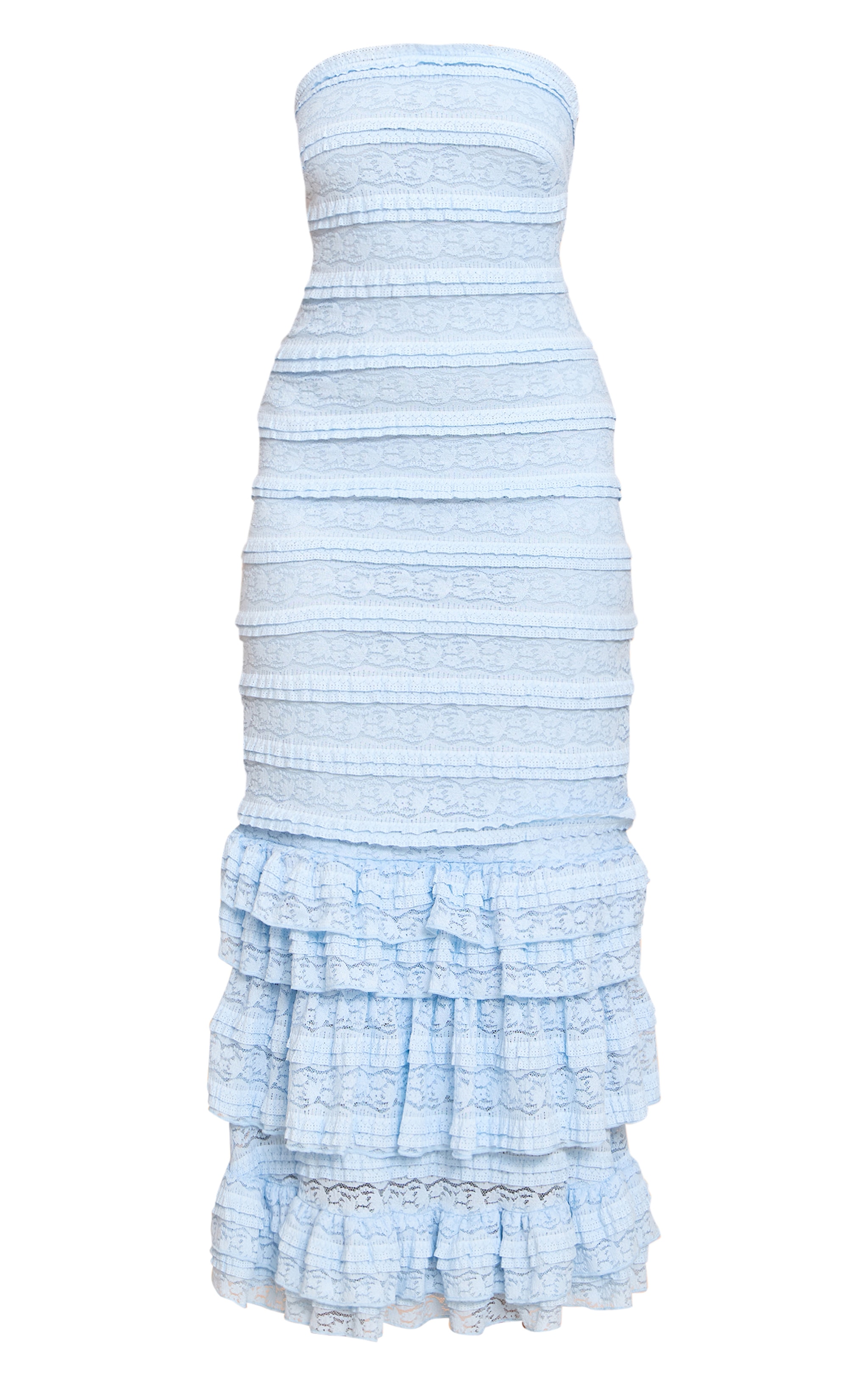 Light Blue Textured Lace Frill Tiered Maxi Dress image 5