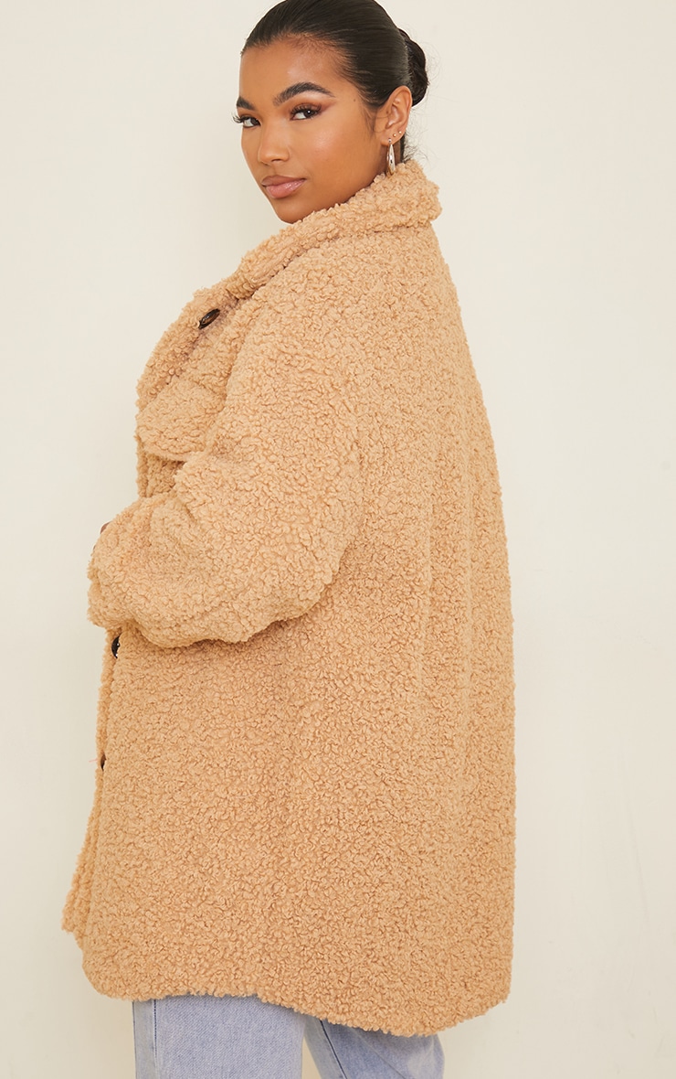 Camel Faux Shearling Oversized Longline Shacket image 2