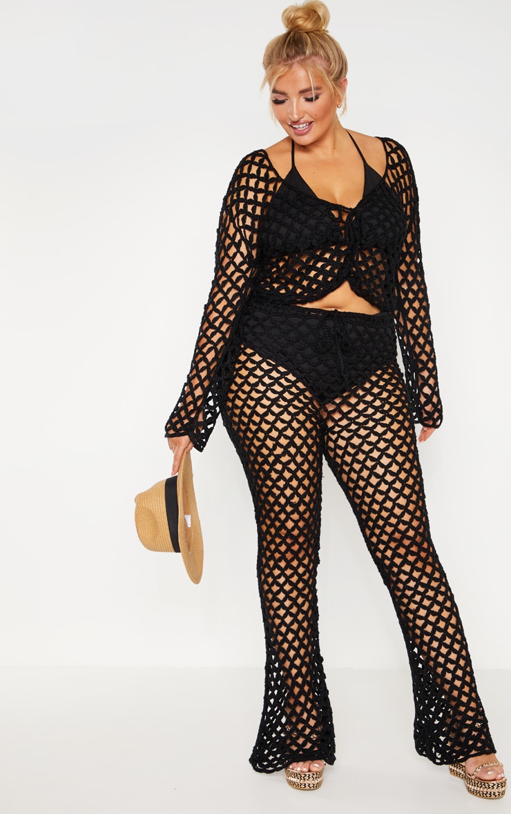 Plus Black Crochet Flares